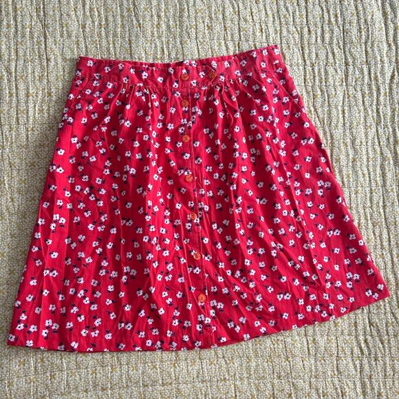 Liberated Lady Red Ditsy Floral Button Front A-Line Skirt - Picture 1 of 11